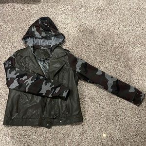 Camo, green leather jacket